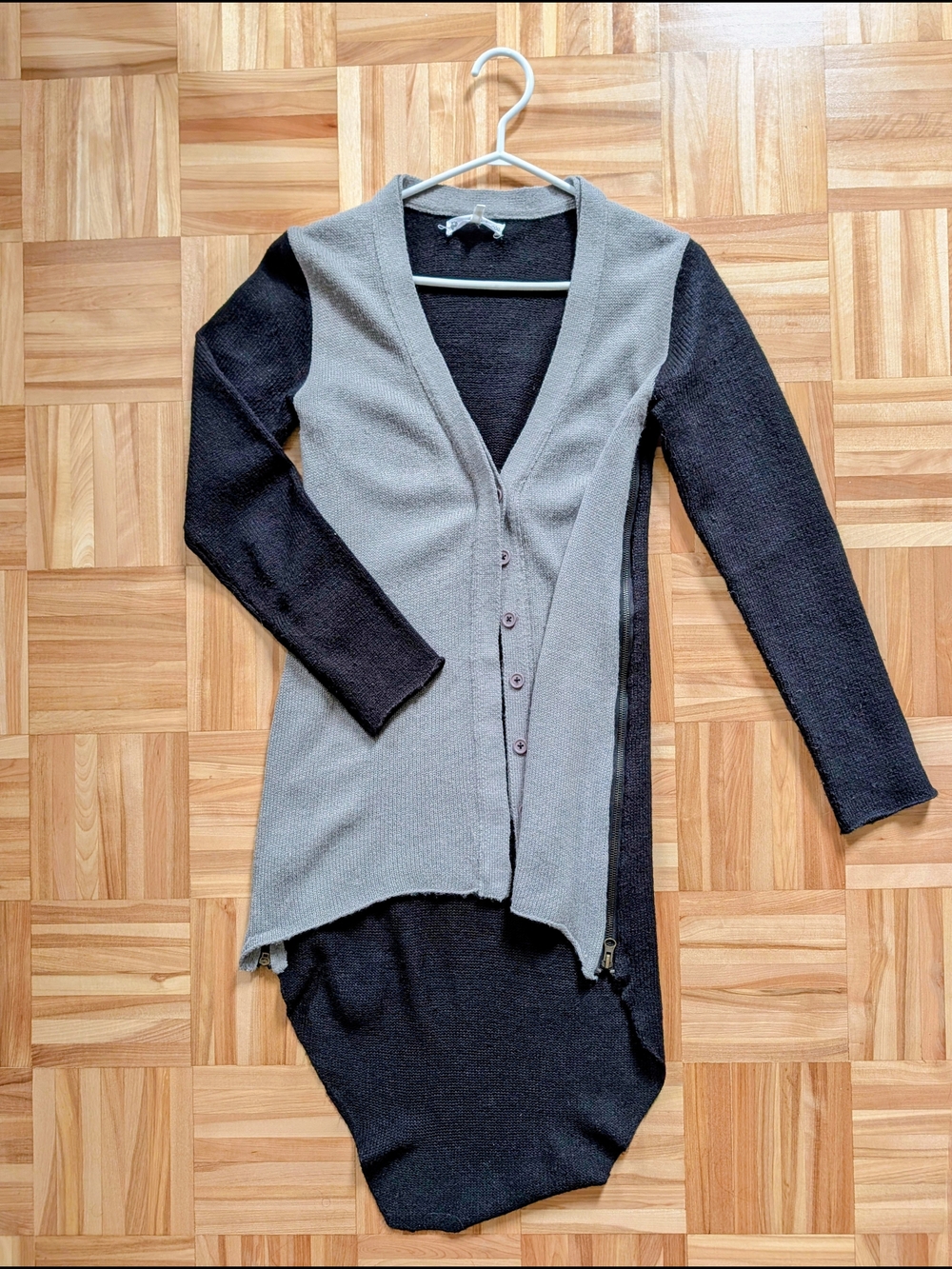 Women's Two-Tone Knit Dress with Front Button Detail - Gray & Black